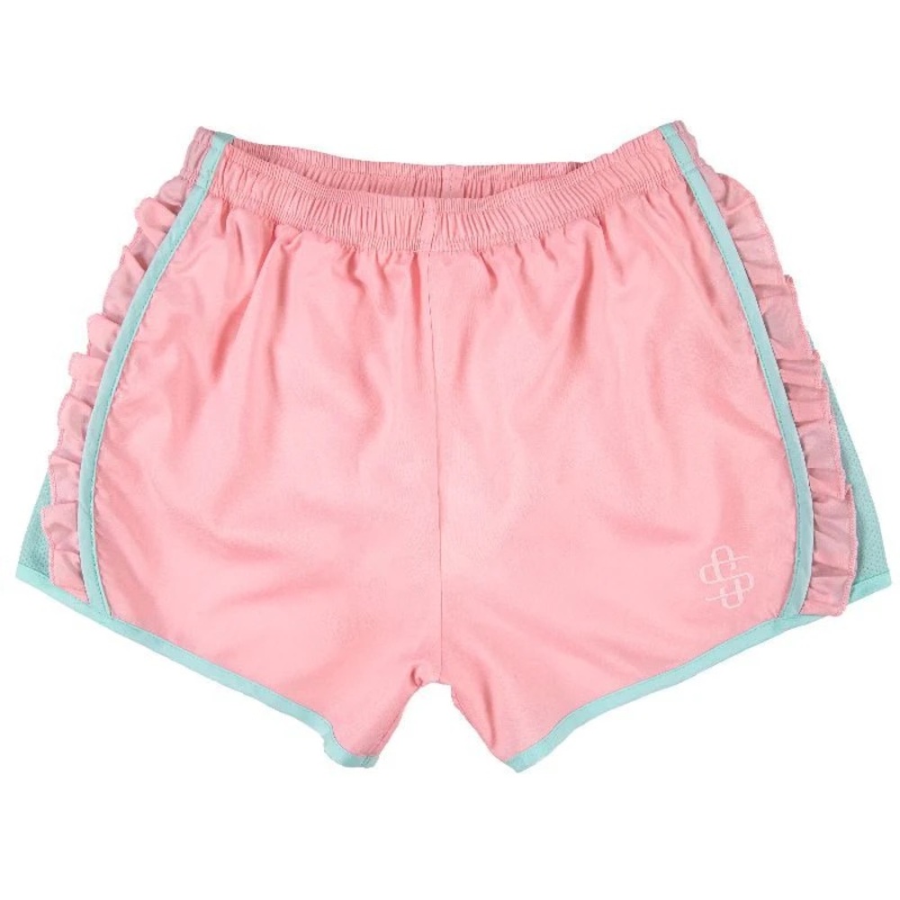 Women’s Simply Southern New Pink Ruffle Trim Athletic Shorts